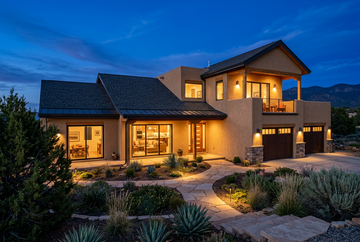Modern New Mexico home featuring AMR 3 roof and solar work