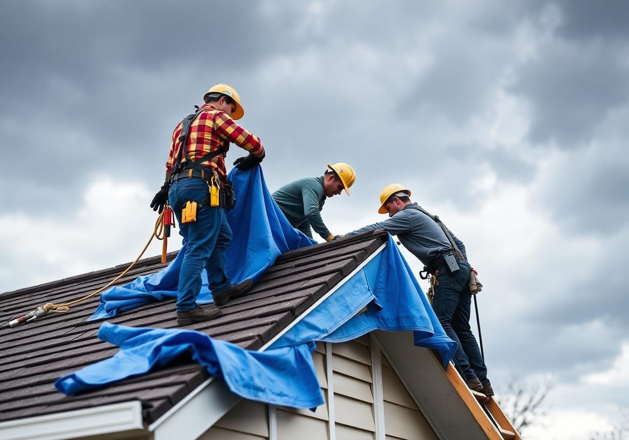 Storm-damaged shingles repaired after a hailstorm